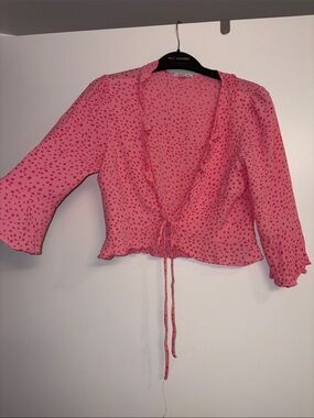 For Love & Lemons Pink Star Tie-Front Blouse